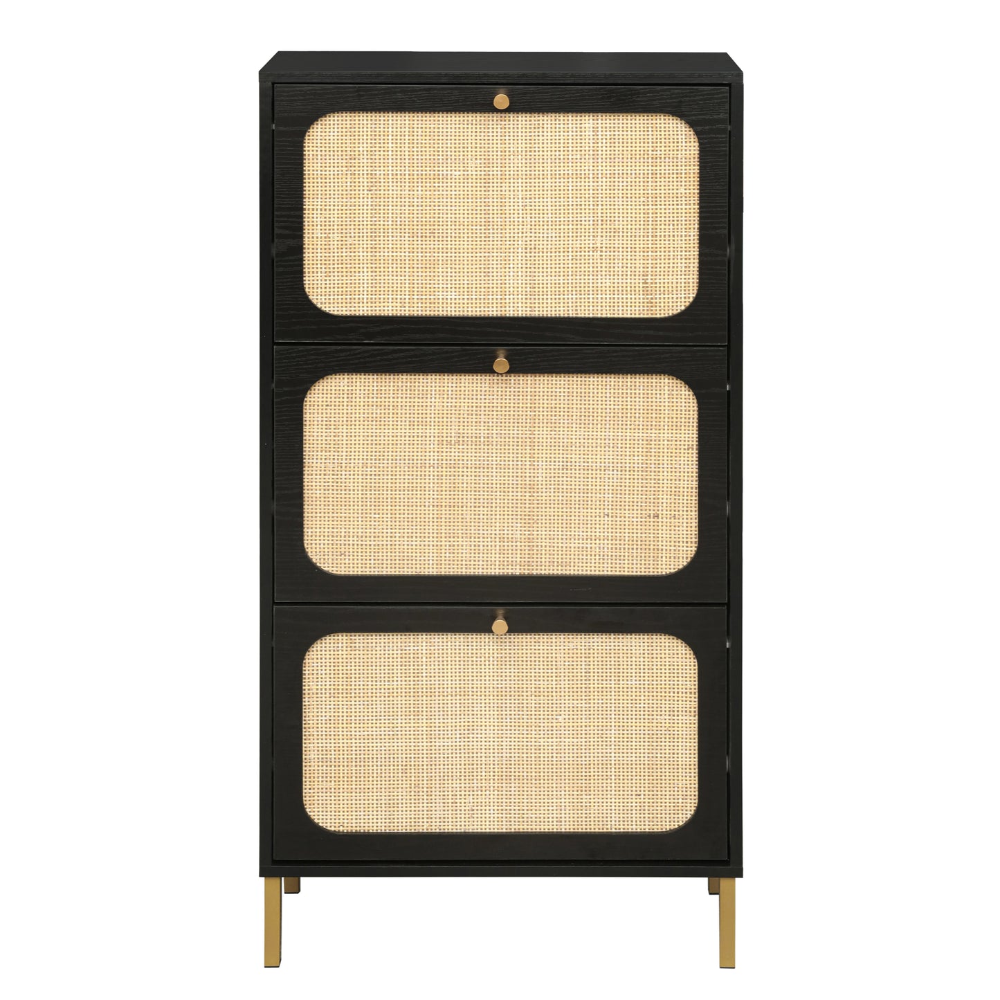 Elegant Three-Door Shoe Cabinet with Carved Panels and Independent Legs