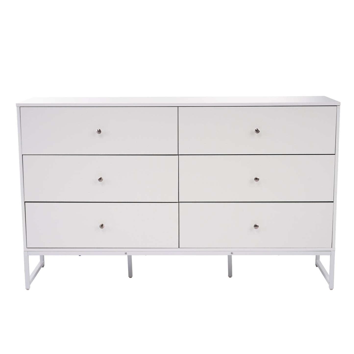 Versatile White 6-Drawer Storage Cabinet with Metal Frame