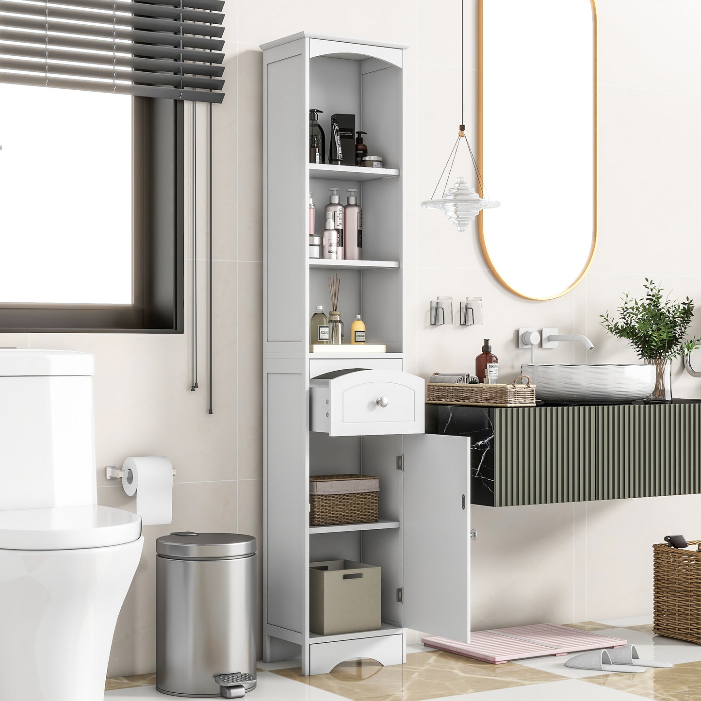 (Z)Bathroom Cabinet Premium Feeling Bathroom Floor Cabinet Extra Large Storage Space Bathroom Cabinet Multi-purpose Waterproof Bathroom Cabinet Modern Art Bathroom Cabinet