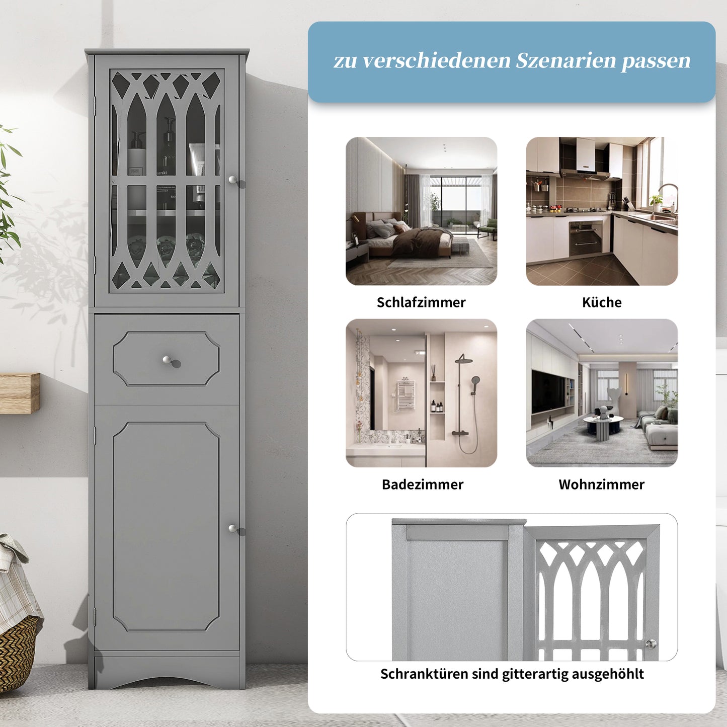 (Z)Grey Premium Feeling Bathroom Floor Cabinet Freestanding Large Storage Space Bathroom Cabinet Multi-purpose Waterproof Bathroom Cabinet Modern Bathroom Cabinet
