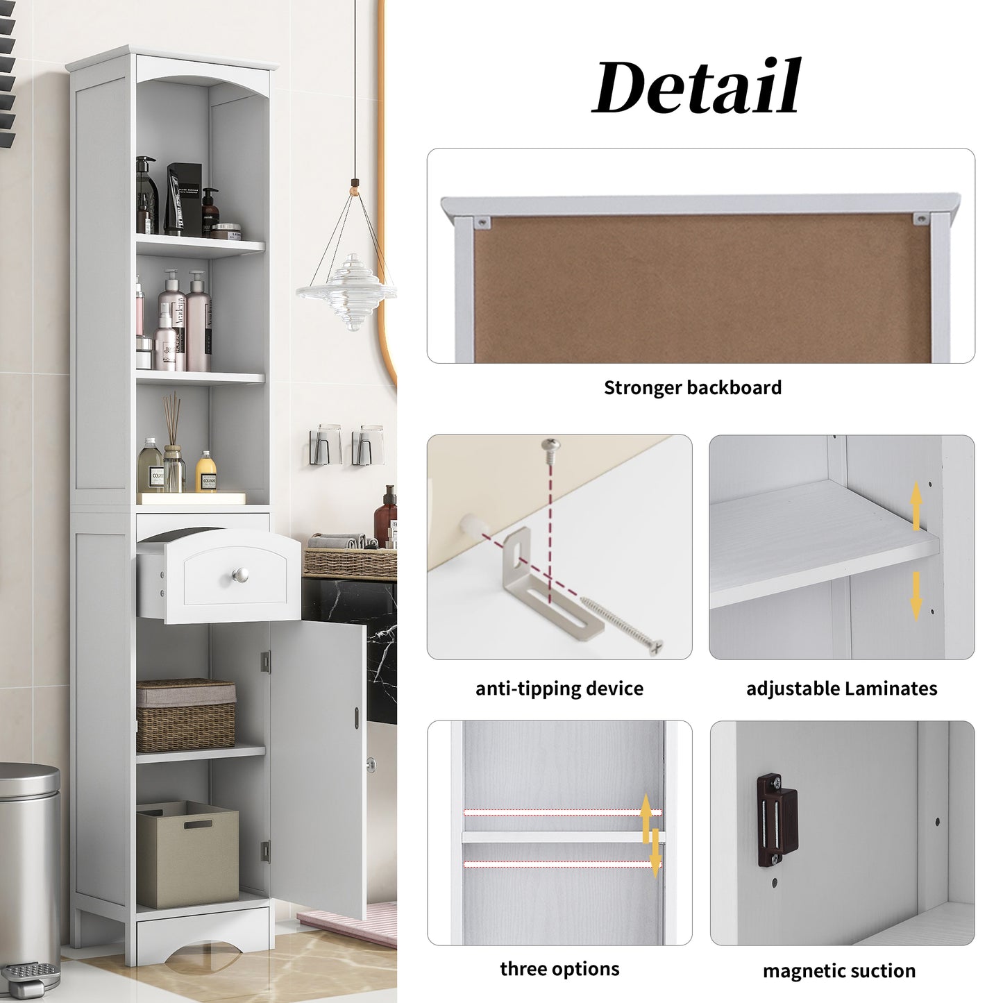 (Z)Bathroom Cabinet Premium Feeling Bathroom Floor Cabinet Extra Large Storage Space Bathroom Cabinet Multi-purpose Waterproof Bathroom Cabinet Modern Art Bathroom Cabinet