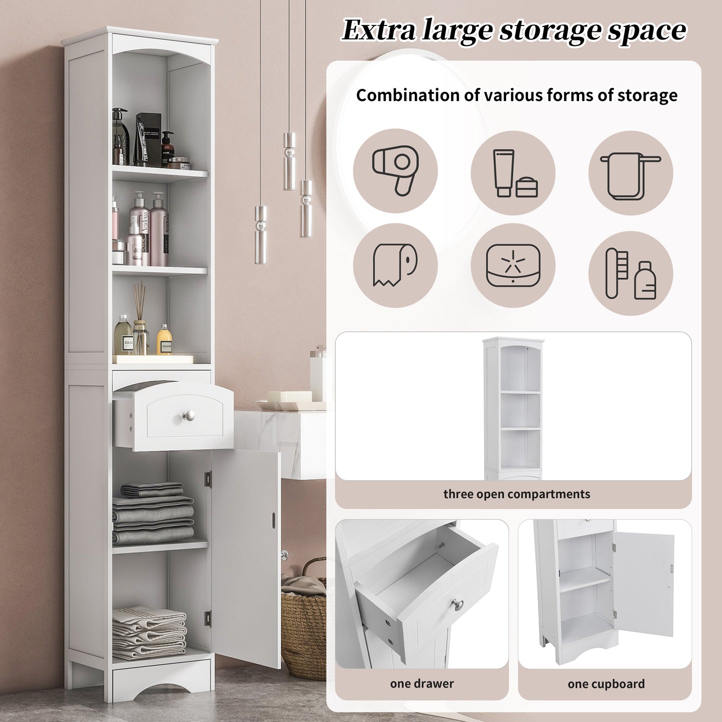 (Z)Bathroom Cabinet Premium Feeling Bathroom Floor Cabinet Extra Large Storage Space Bathroom Cabinet Multi-purpose Waterproof Bathroom Cabinet Modern Art Bathroom Cabinet