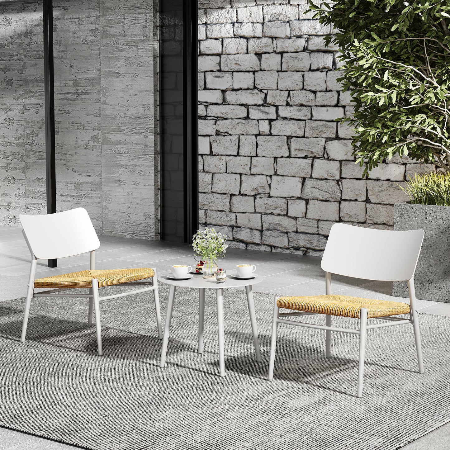 Beige 3-Piece Bistro Set with Aluminium Frame & PE Rattan, 150kg Load Capacity for Patio Use