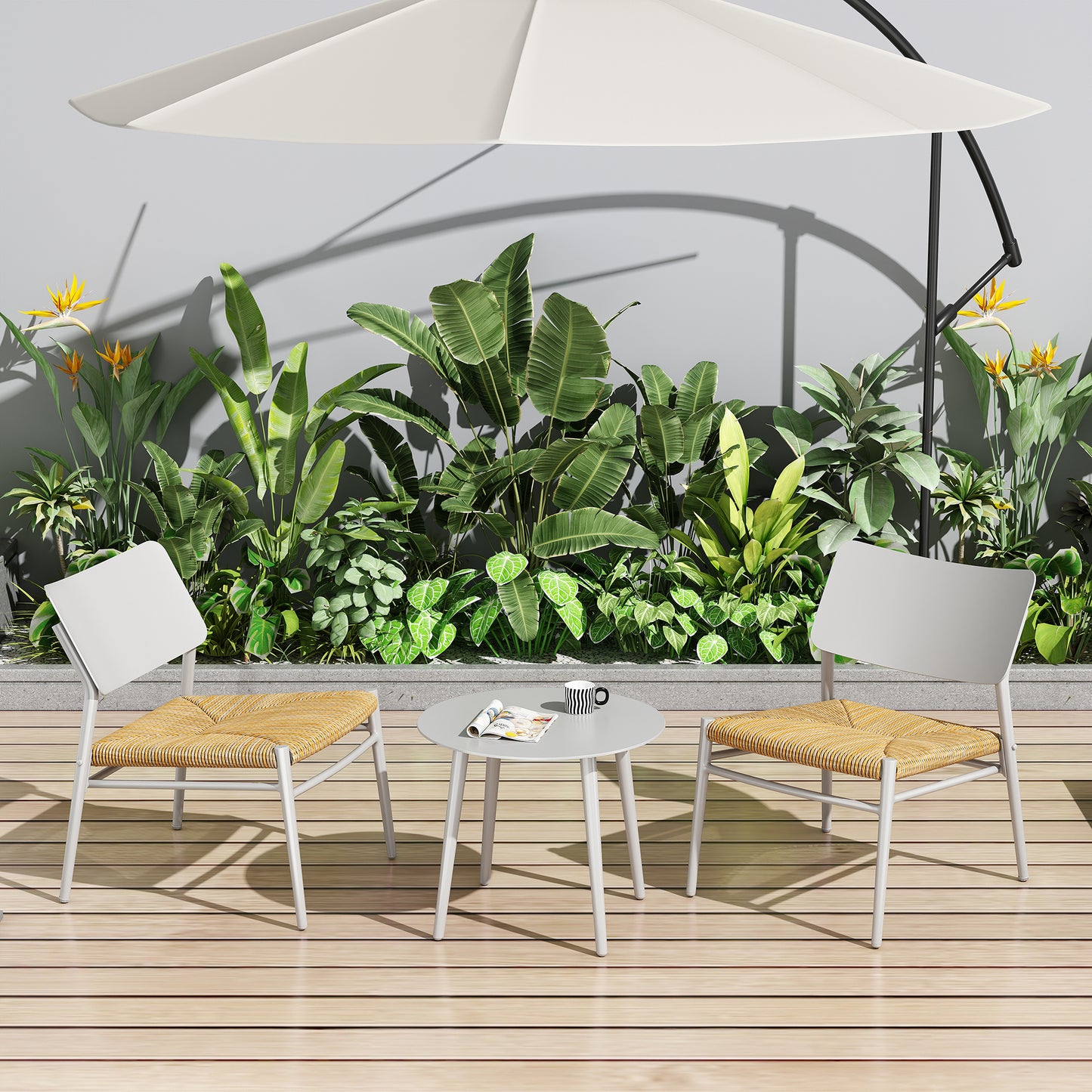 Beige 3-Piece Bistro Set with Aluminium Frame & PE Rattan, 150kg Load Capacity for Patio Use