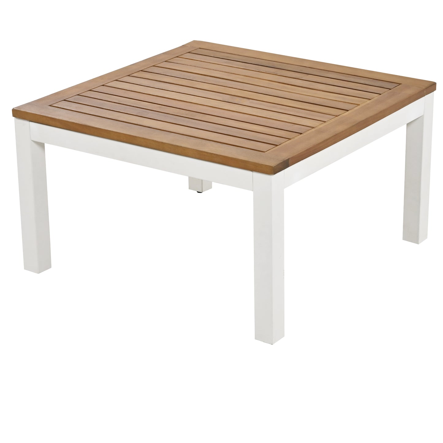 Garden lounge chair set, galvanized steel frame (2 double seats, 2 side tables, 1 table), acacia top, fabric back cover