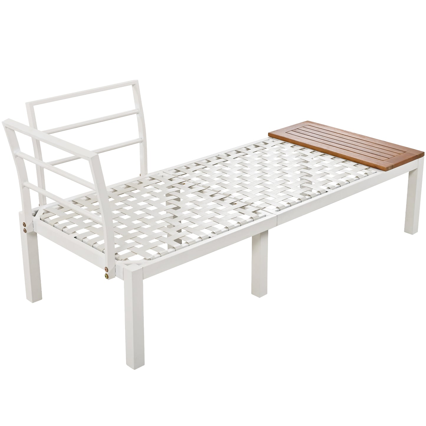 Garden lounge chair set, galvanized steel frame (2 double seats, 2 side tables, 1 table), acacia top, fabric back cover
