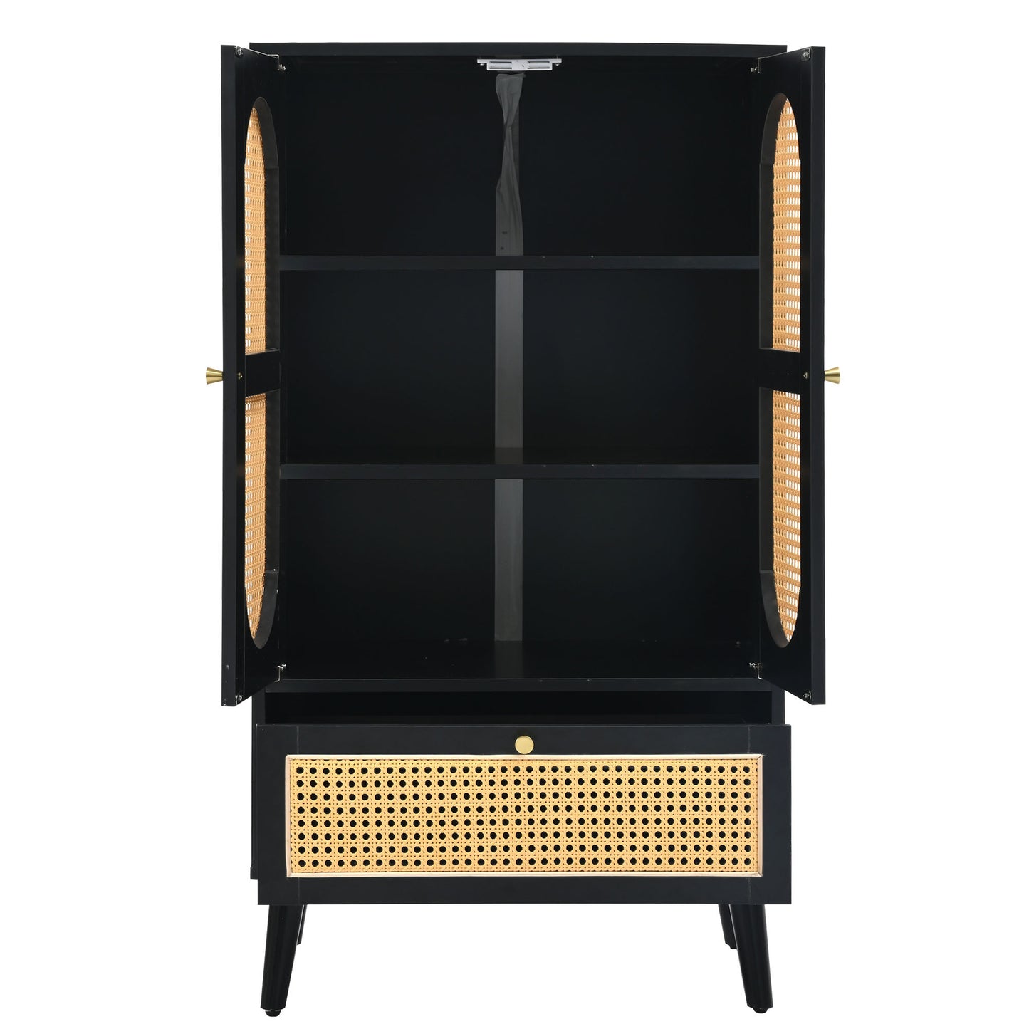 Black Rattan Compact Sideboard with 2 Doors and 1 Drawer - Versatile Storage for Dining and Living Spaces