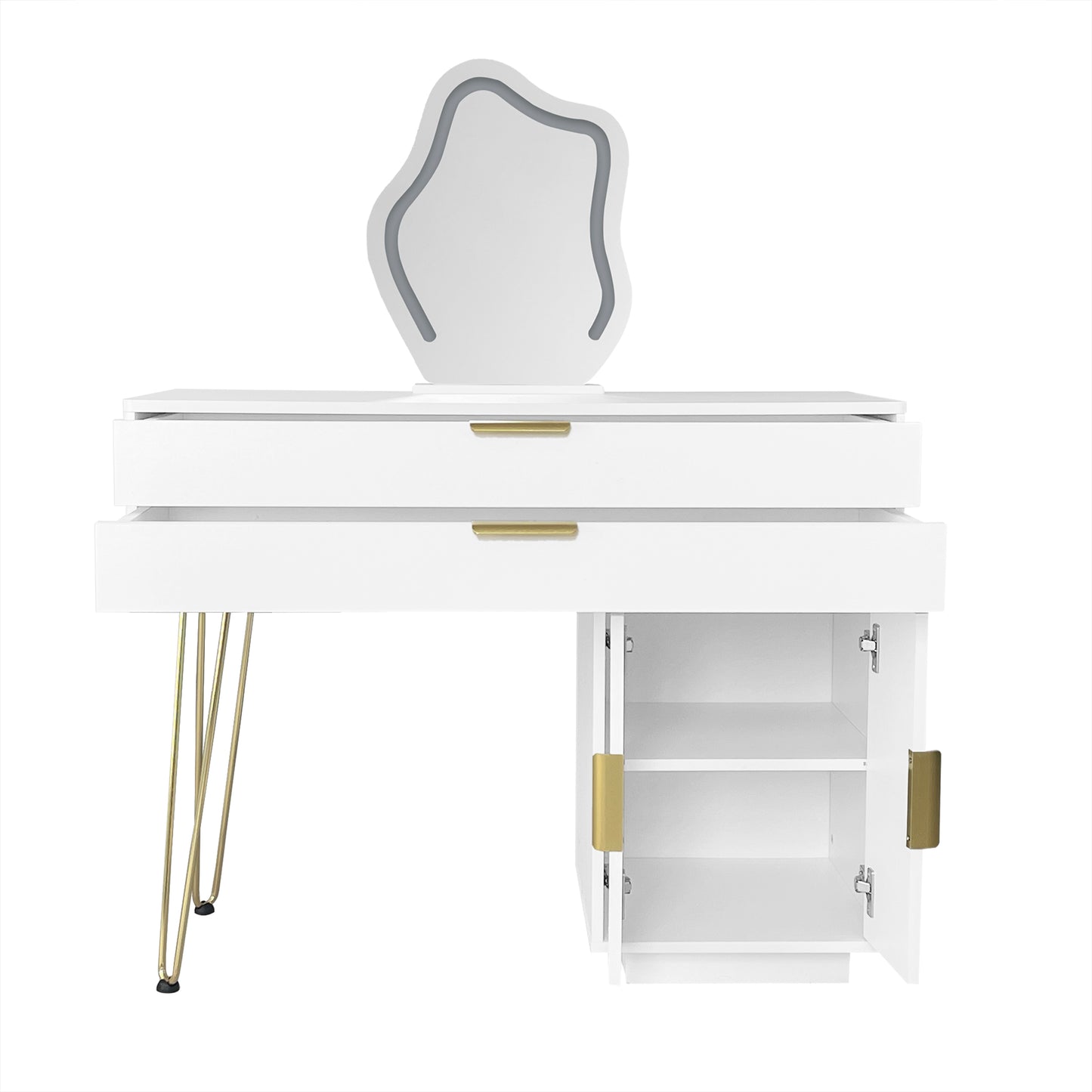 Modern White Vanity Table with Extendable Design and 3-Color LED Mirror - Stylish Bedroom Dressing Table