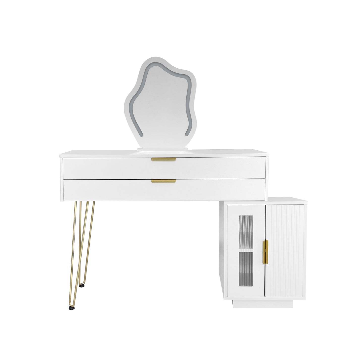 Modern White Vanity Table with Extendable Design and 3-Color LED Mirror - Stylish Bedroom Dressing Table