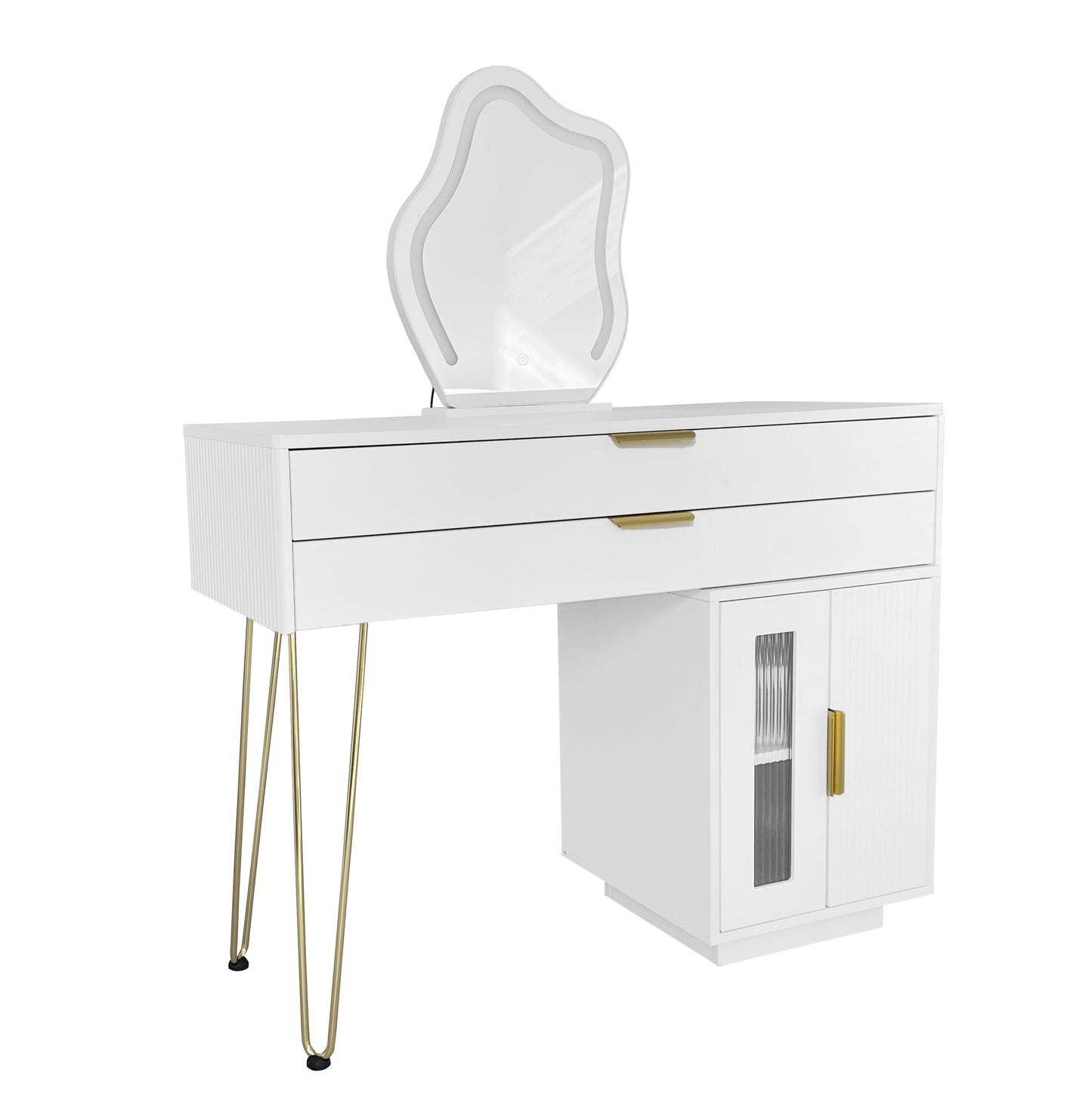 Modern White Vanity Table with Extendable Design and 3-Color LED Mirror - Stylish Bedroom Dressing Table