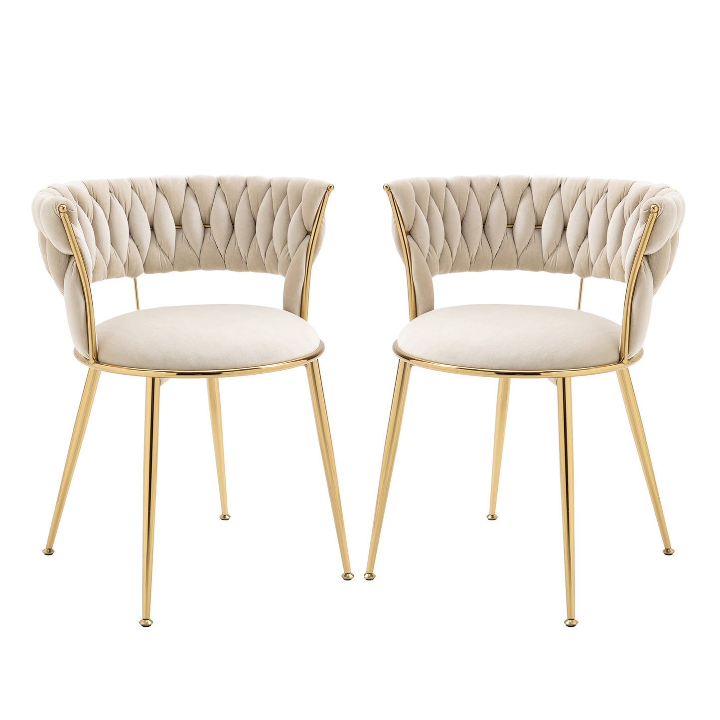 Elegant Ivory Velvet Dining Chairs Set of 2 with Finger-Shaped Backrest & Armrests