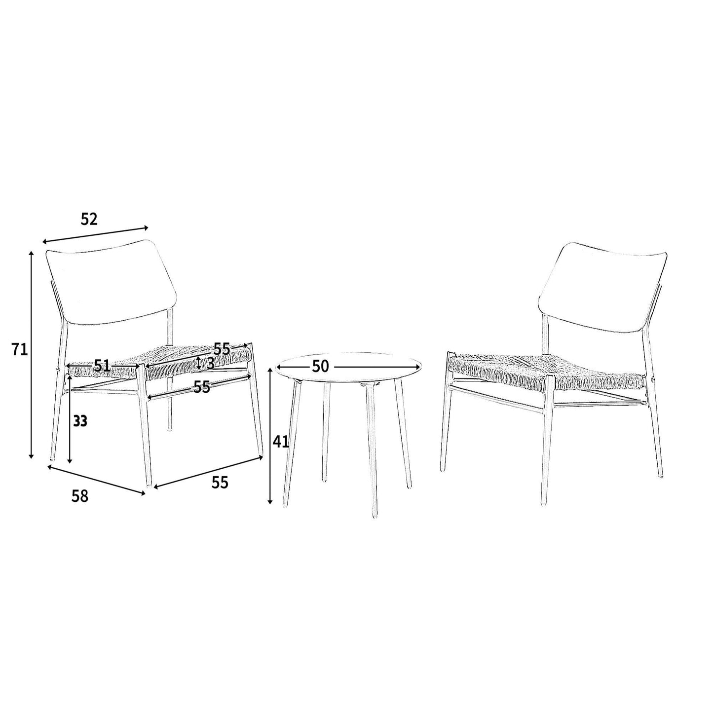 Beige 3-Piece Bistro Set with Aluminium Frame & PE Rattan, 150kg Load Capacity for Patio Use