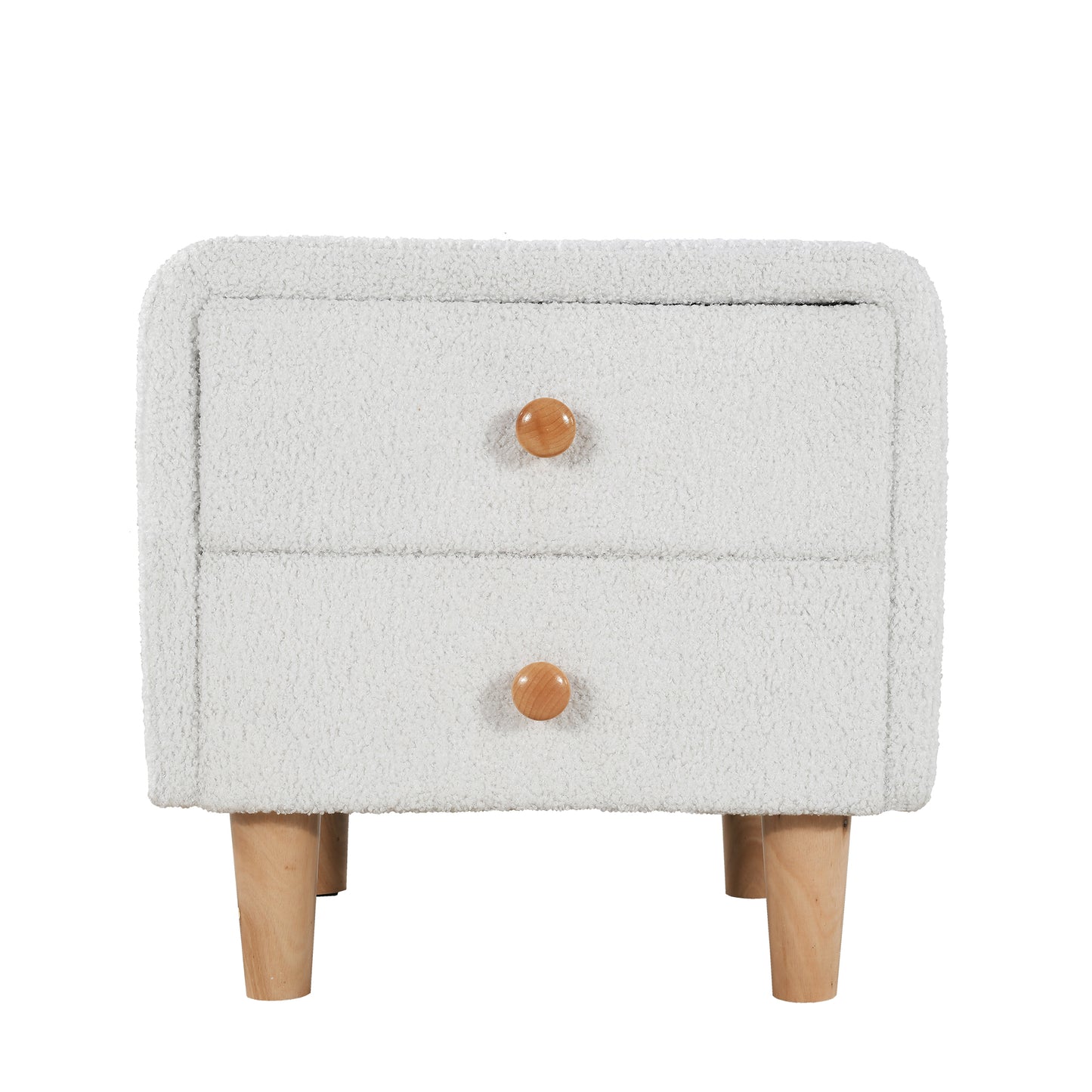 Elegant White Upholstered Bedside Table with Silent Glide Drawers