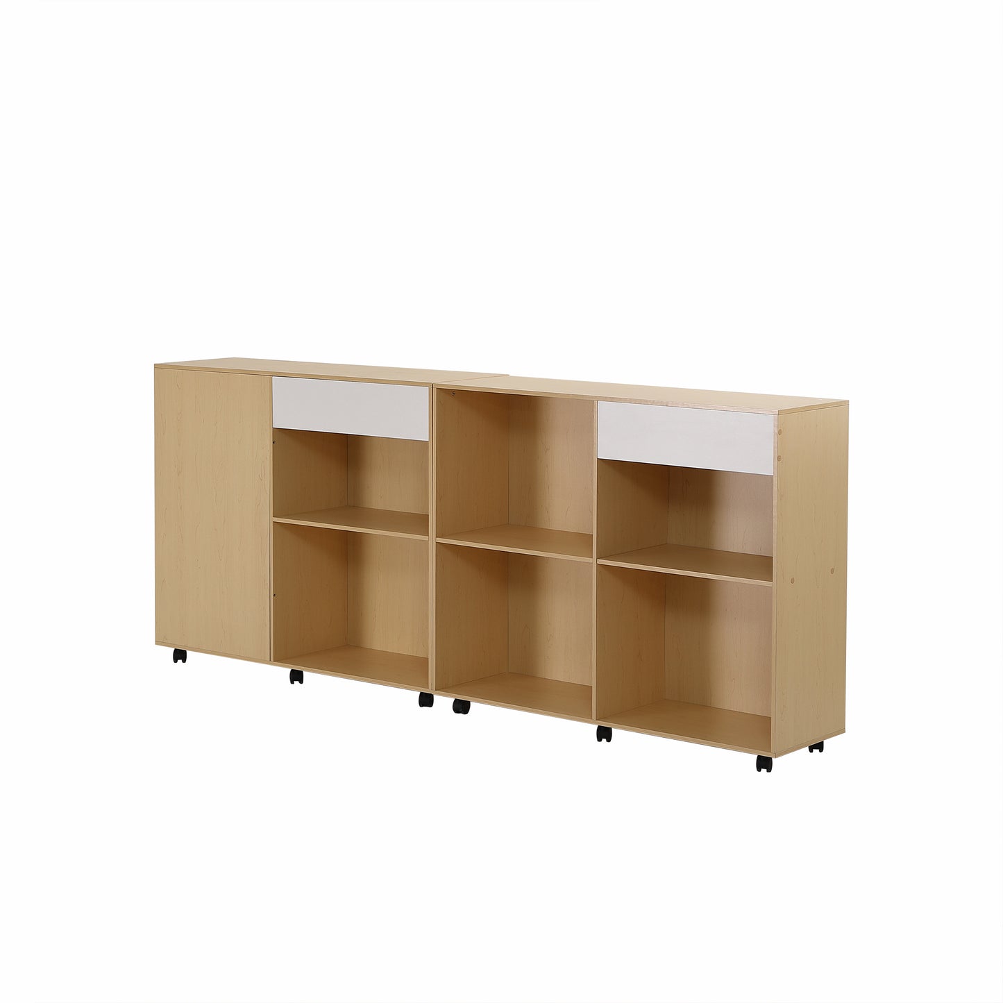 (Z)Elegant 2-Piece Storage Cabinets in Natural & White with Caster Wheels