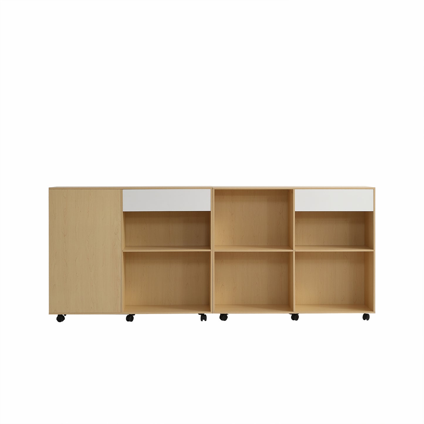 (Z)Elegant 2-Piece Storage Cabinets in Natural & White with Caster Wheels