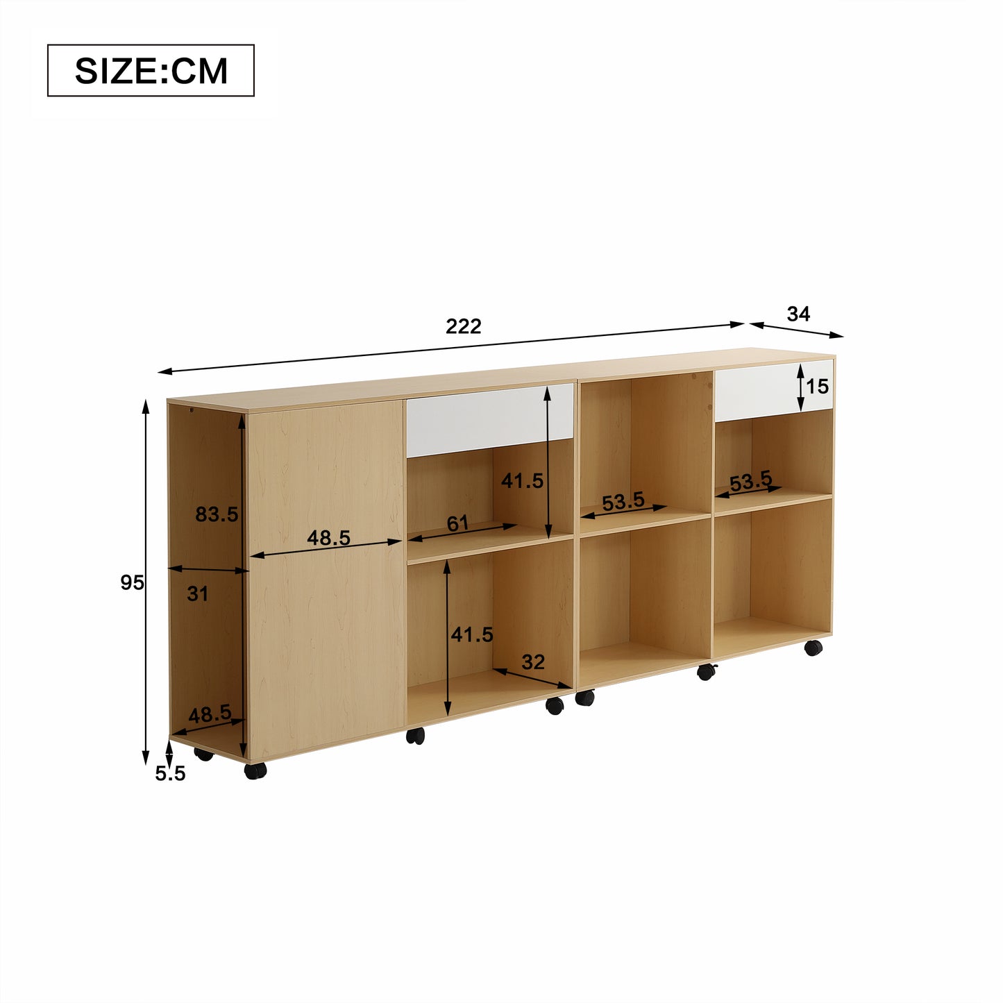 (Z)Elegant 2-Piece Storage Cabinets in Natural & White with Caster Wheels
