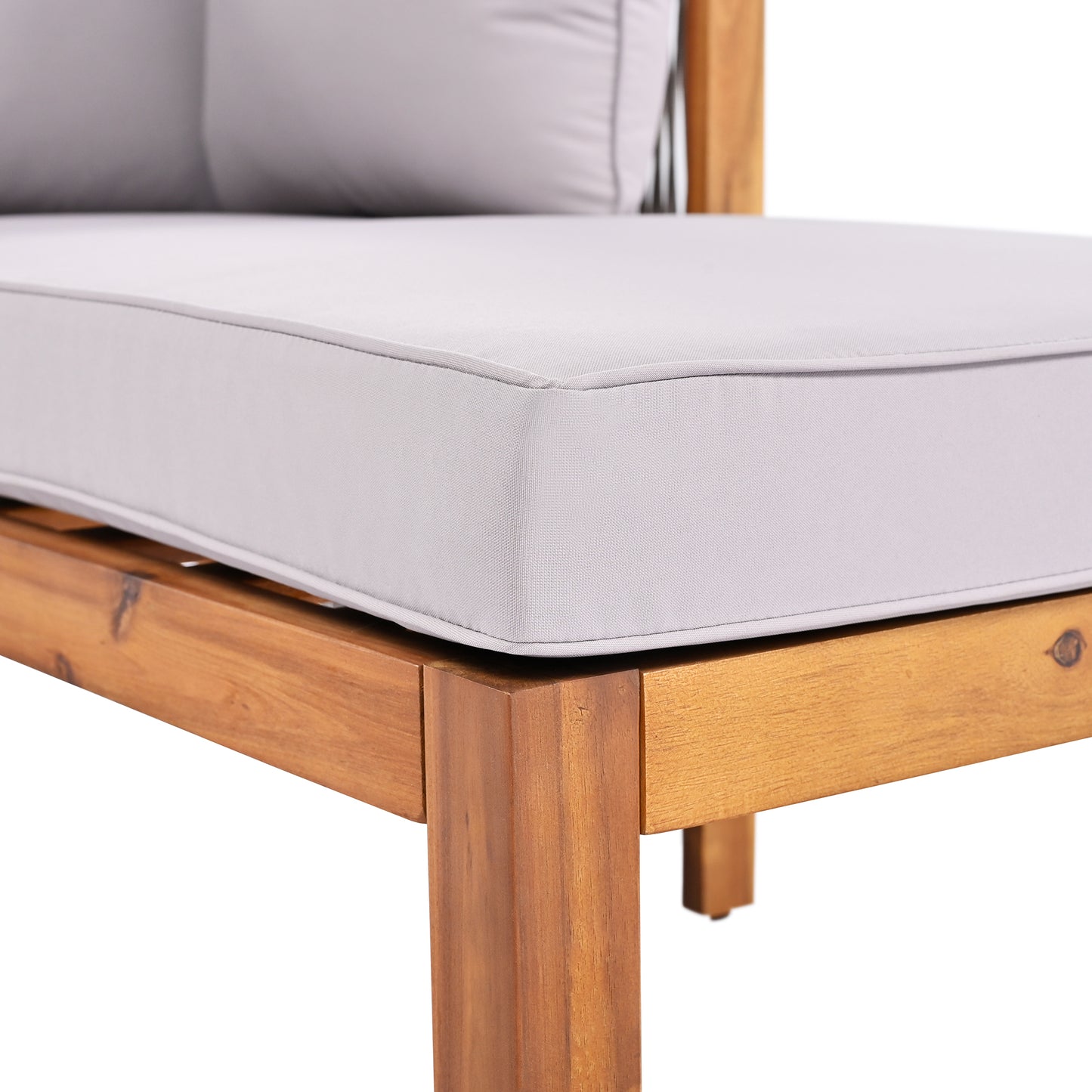 Garden Lounge Chair Set (Set of 3) with Acacia Wood Frame, Grey Rope Armrests, and Adjustable Legs