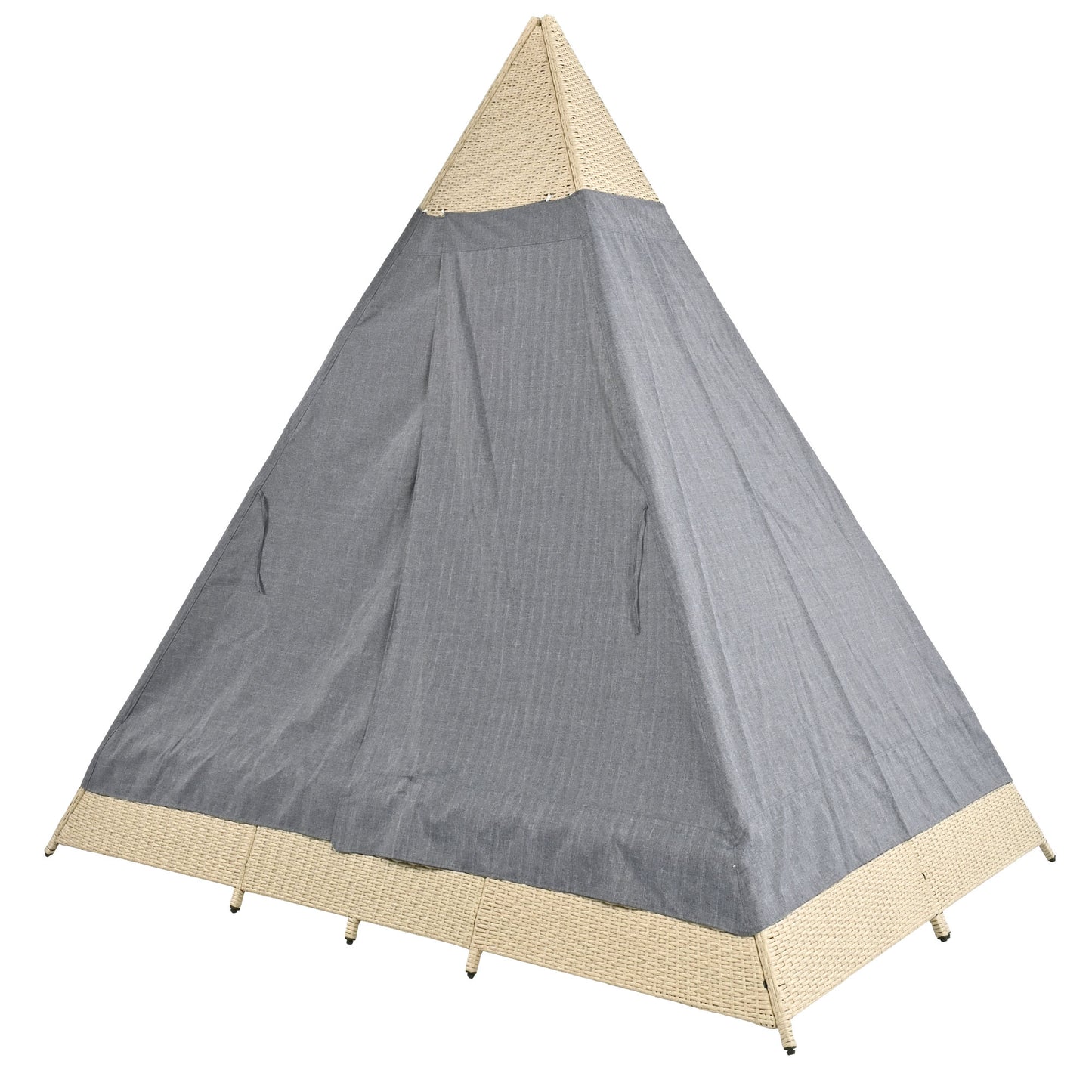 Grey Rattan Garden Lounge Set with Tent, Grey Door Curtain, Removable & Washable Seat Cushions for 2-4 People