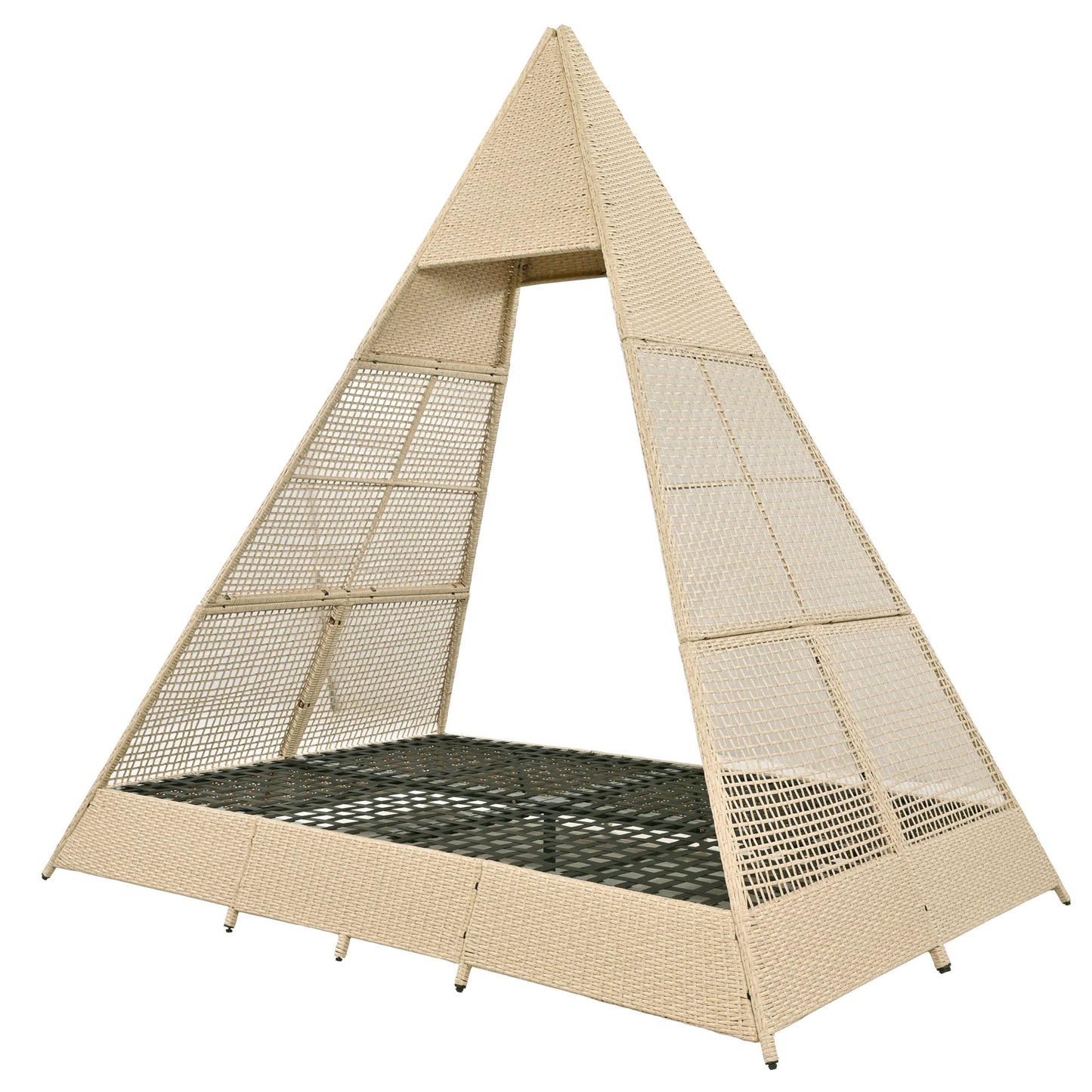 Grey Rattan Garden Lounge Set with Tent, Grey Door Curtain, Removable & Washable Seat Cushions for 2-4 People