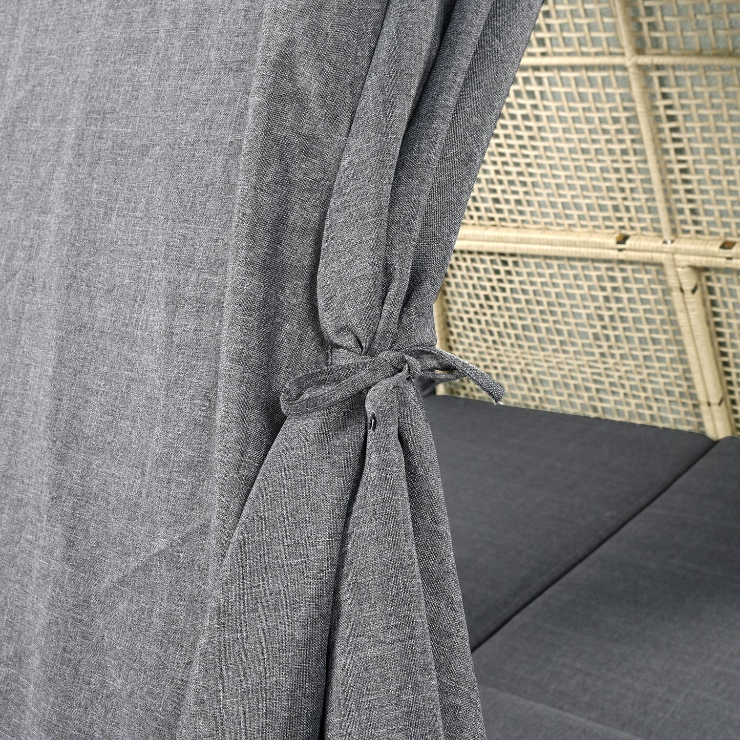 Grey Rattan Garden Lounge Set with Tent, Grey Door Curtain, Removable & Washable Seat Cushions for 2-4 People
