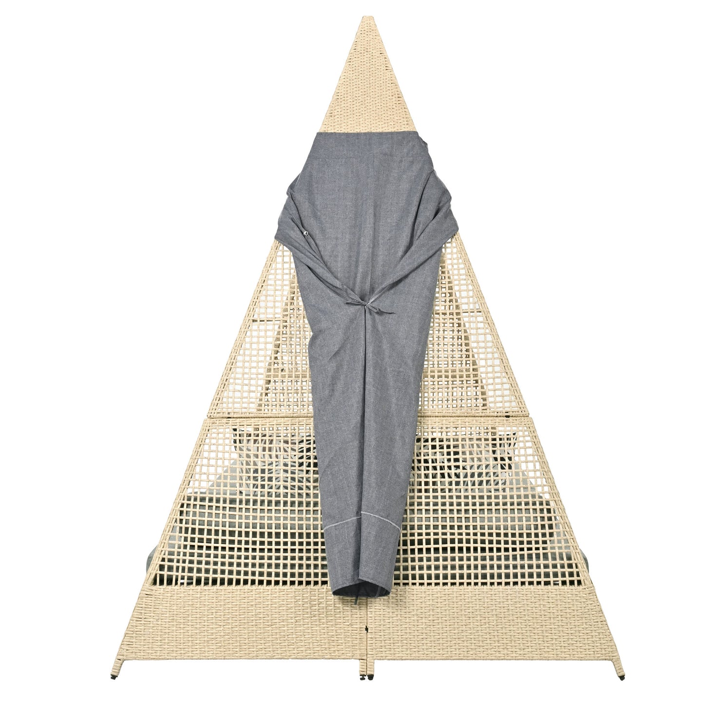 Grey Rattan Garden Lounge Set with Tent, Grey Door Curtain, Removable & Washable Seat Cushions for 2-4 People
