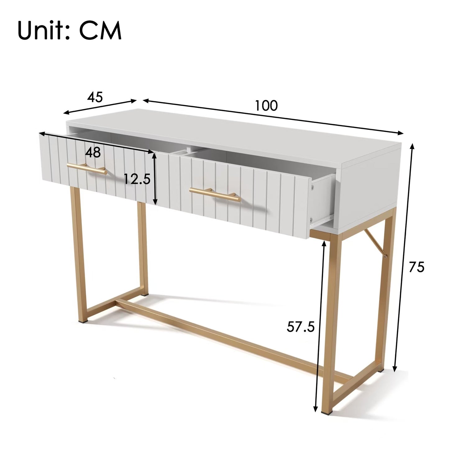 (Z)Dressing Table With 2 Drawers 75cm Height Dresser Bedroom Highboard White Sideboard Drawer Chest For Bedroom White -H75/B100 D45cm