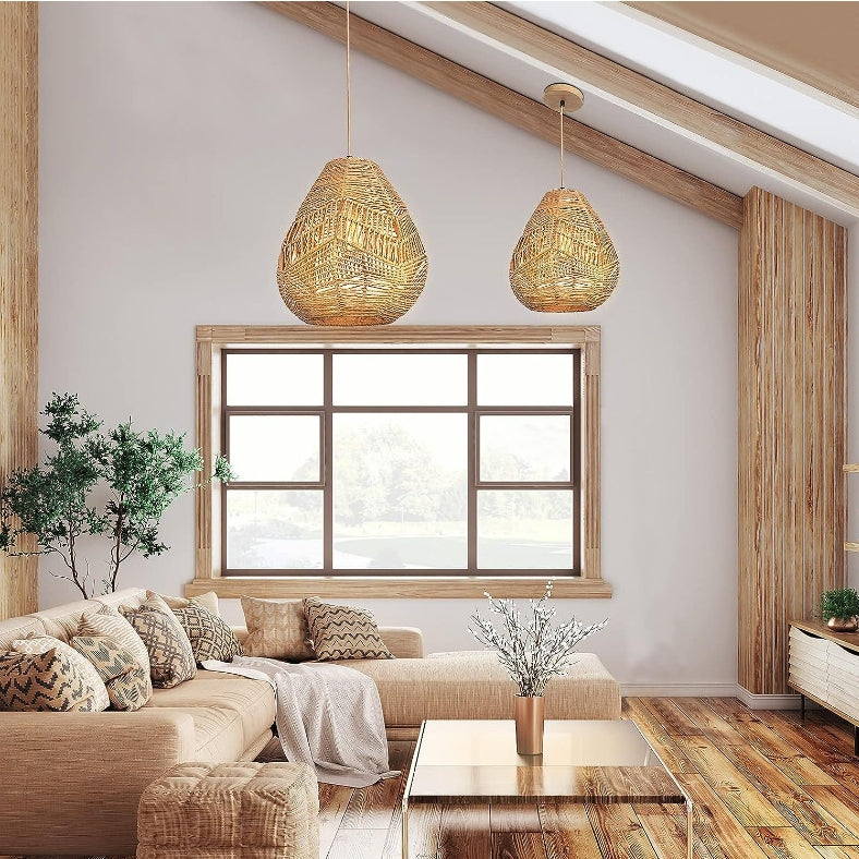 Natural Fibre Lamp Handmade Rattan Decorative Chandelier