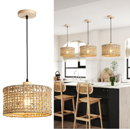 Modern Minimalist Style Rattan Cylinder Chandelier