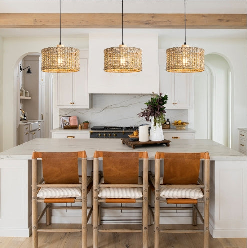 Modern Minimalist Style Rattan Cylinder Chandelier