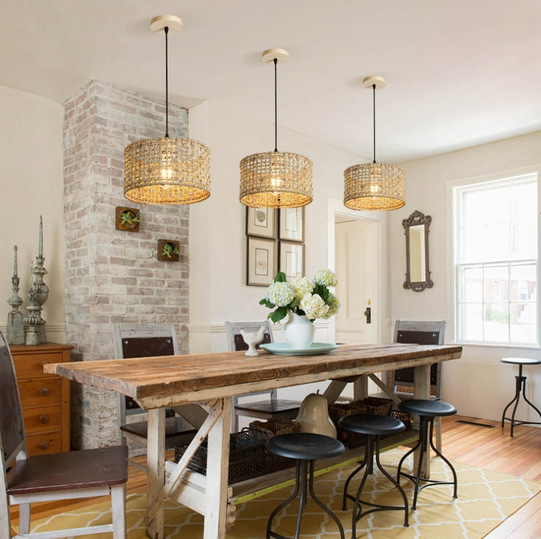 Modern Minimalist Style Rattan Cylinder Chandelier