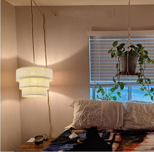 Triple Drum Linen Chandelier