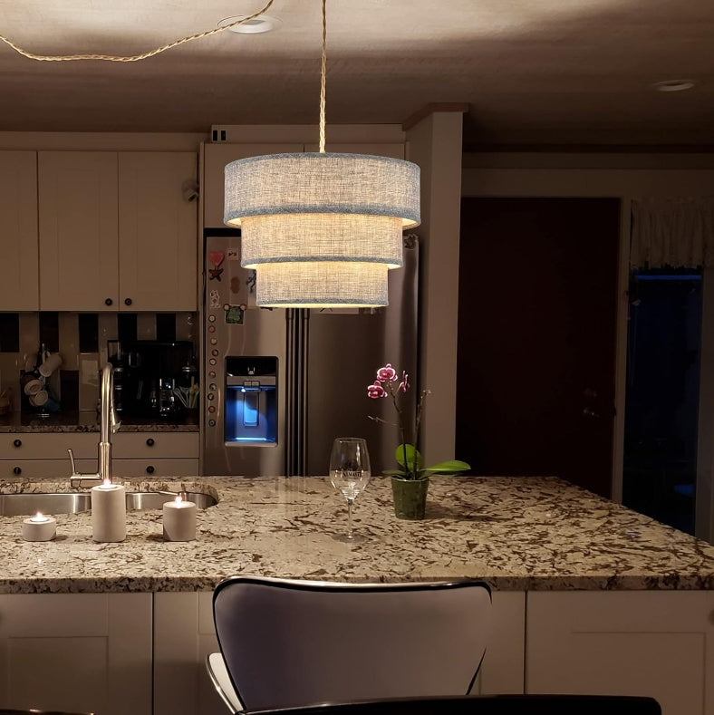 Triple Drum Linen Chandelier