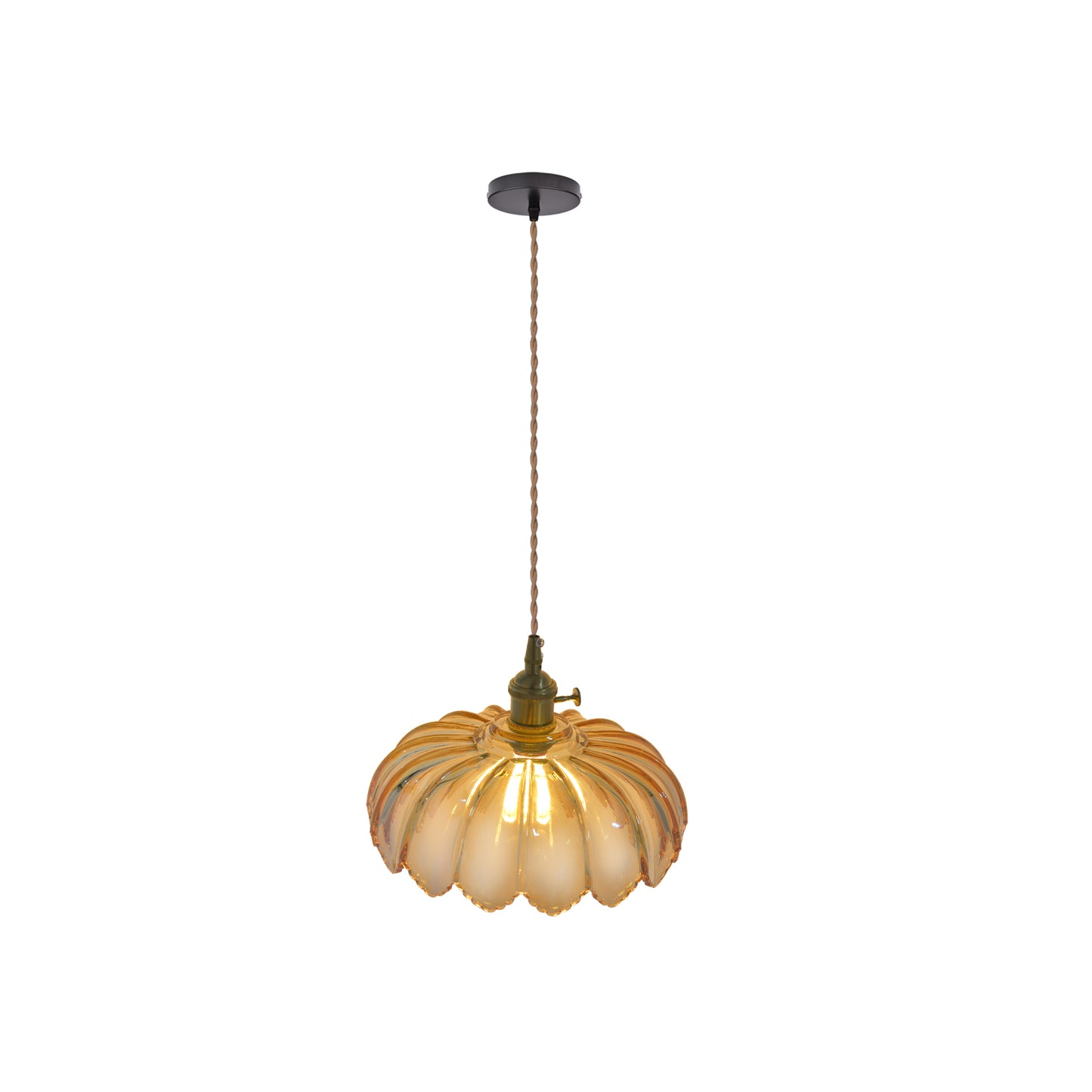 (M)Glass Tawny Pendant Light Fixture Rope Cord 1 Light Hanging Chandelier For Living Room