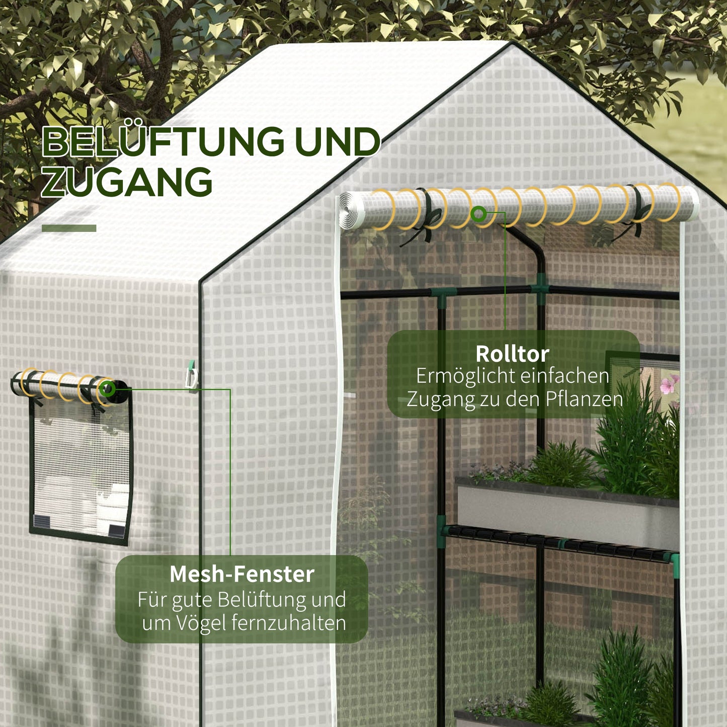 PE film replacement cover, with UV protection, roller shutter door, side windows, tomato house, 140 x 73 x 190 cm, white