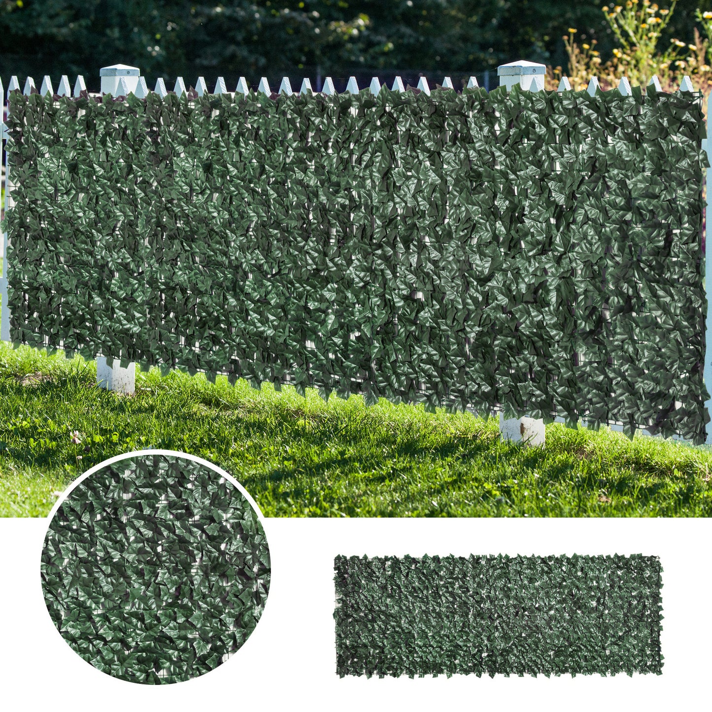 Artificial Hedge for Garden Terrace Wall Decoration Dark Green 300x100cm