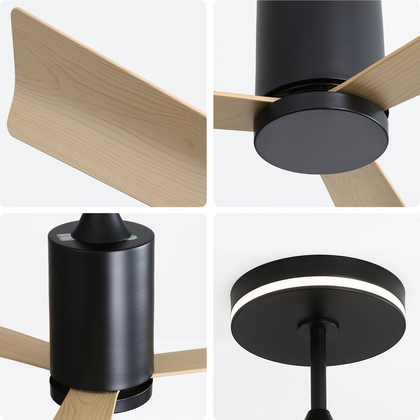 52 Inch Modern Flush Mount Ceiling Fan with LED Light, Remote Control, 3 ABS Blades, Noiseless Reversible DC Motor