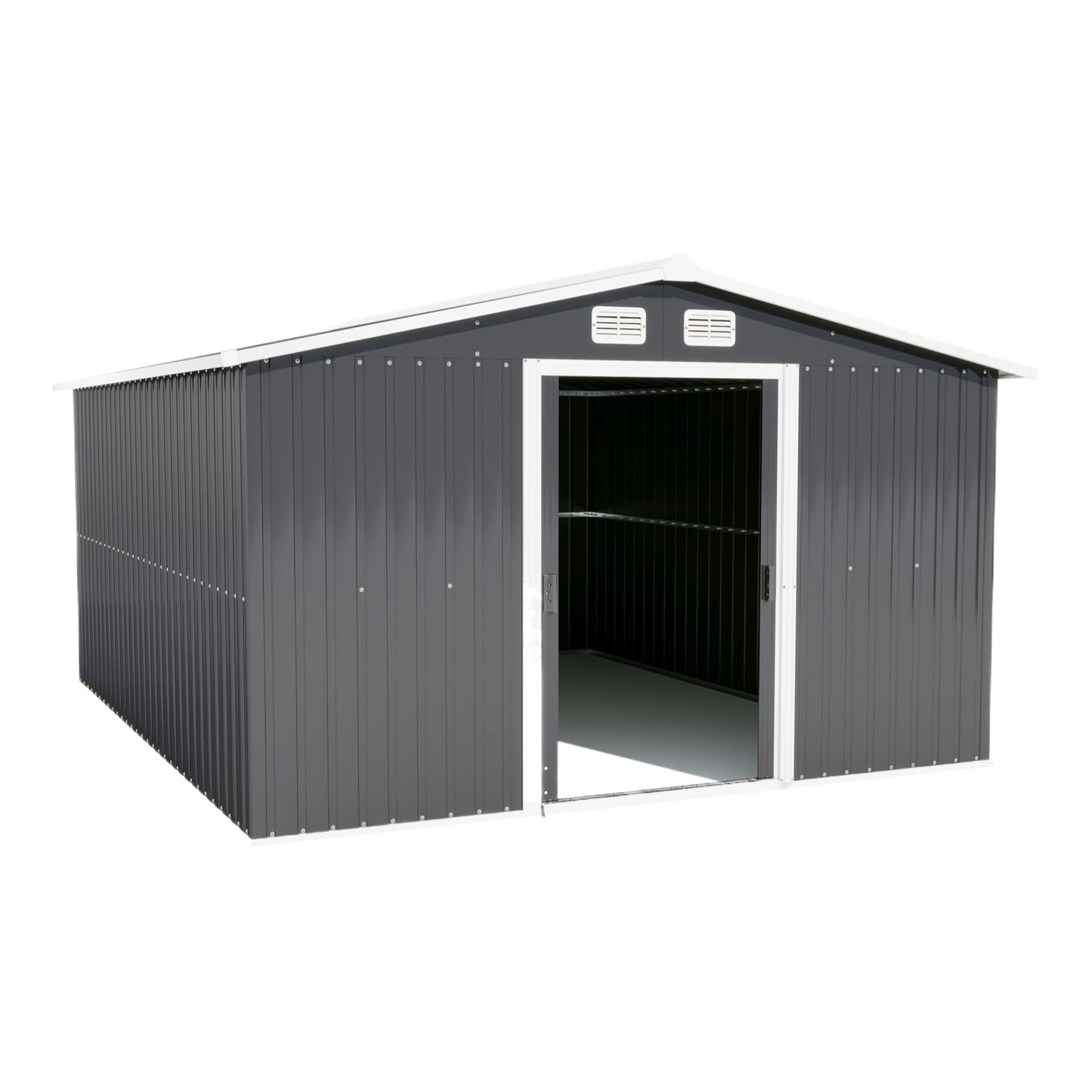 Gray Large Metal Tool Shed with Sloping Roof and Lockable Door, 334x313x202cm for Garden, Terrace, Lawn, and Carport