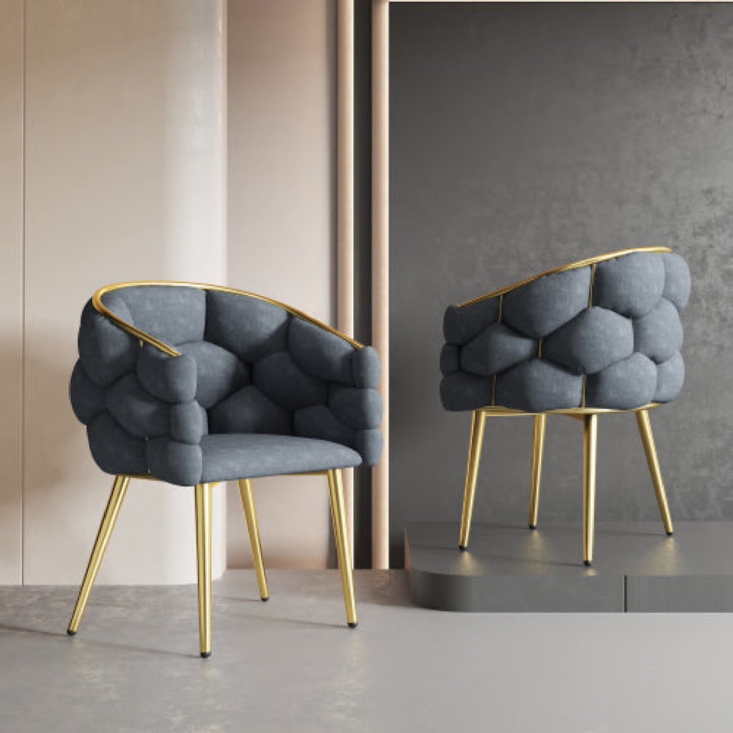 Gray Velvet Bubble Chair,Gold-Plated Legs, Modern Living Dining Set