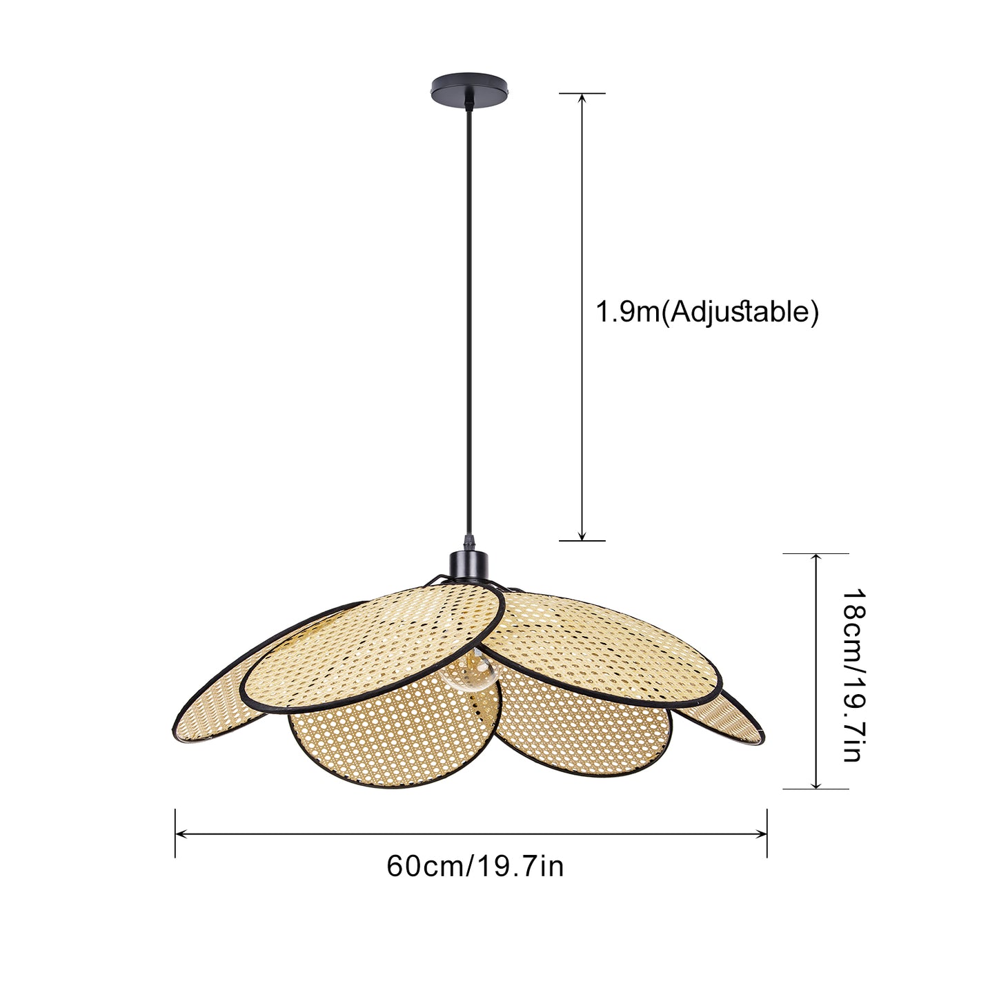 (M)ARTURESTHOME Rattan Pendant Light Fixture Black Hanging Chandelier For Living Room