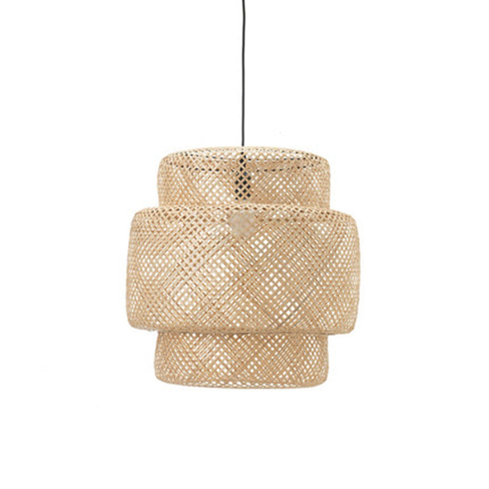 (M)Bamboo Pendant Lighting Drum Handmade Lampshade Fixture for Living Room