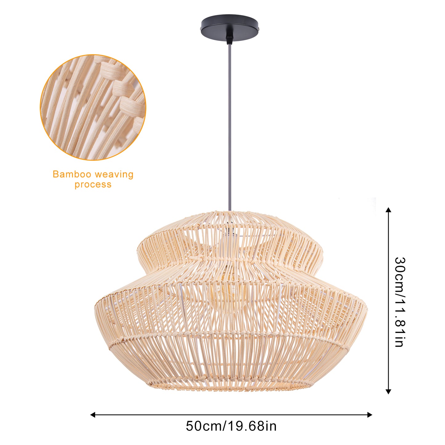 (Q)Handmade Rattan Pendant Light,,Rustic Style Rattan Pendant Light,Rattan Dome Decoration,Suitable for Living Room,Dining Room,Coffee Shop