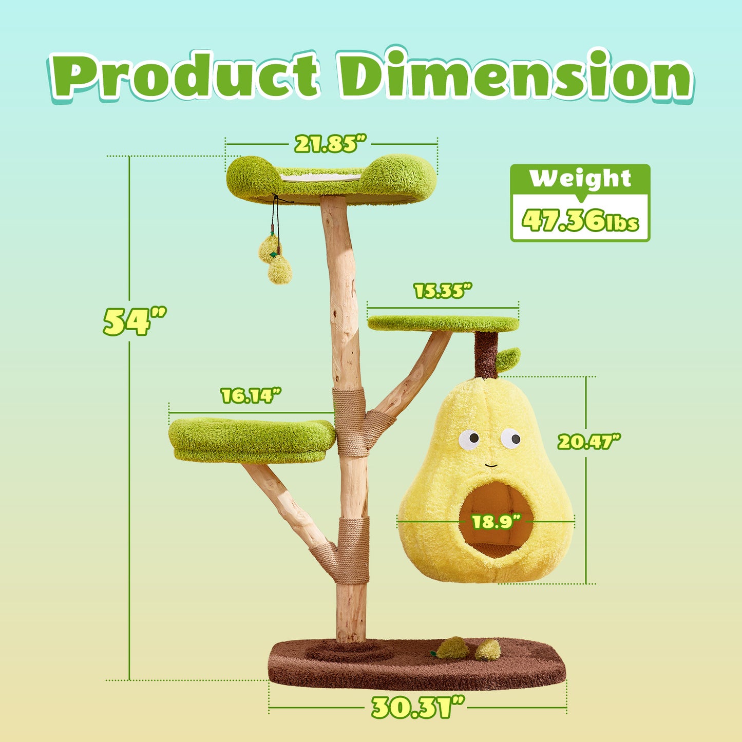 Luxury cat tree for indoors, all-in-one tall solid wood cat tree with scratching posts and multi-layered pear-shaped beds, perfect for multi-cat households