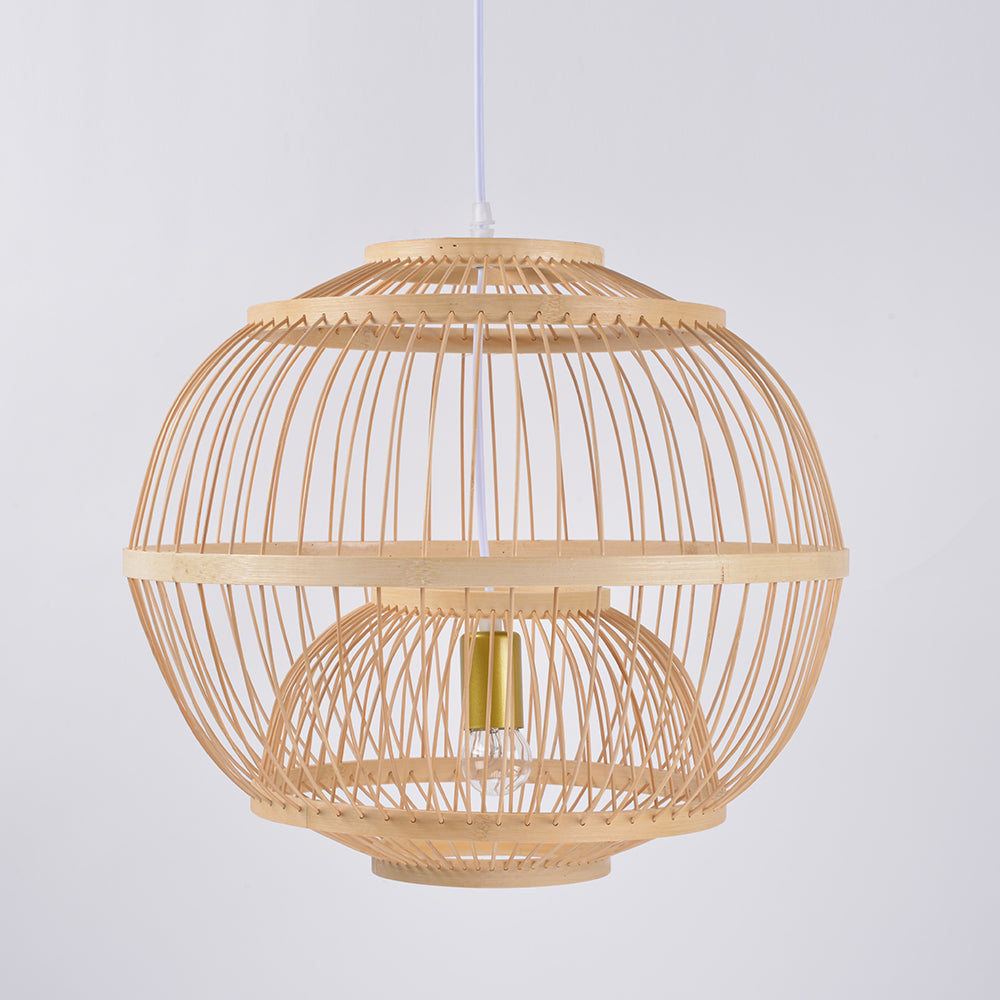 (M)Bamboo Pendant Ligting Globe Shade Ceiling Hanging Light E27 Sigle for Restaurant Home 1 Light