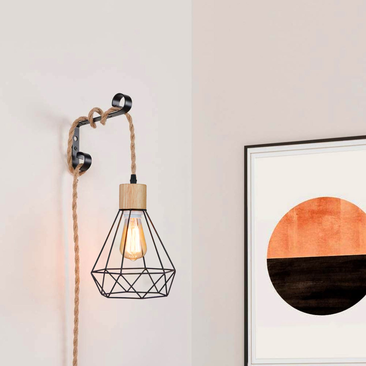(M)Pendant Light Cord - Hanging Light Kit with Dimmable Switch Vintage Lamp Cord with Twisted Nylon Lights Socket E26 E27 for Farmhouse Lamp Cable DIY (9.8FT/16.4FT/32.8FT, Cylinder Shape)