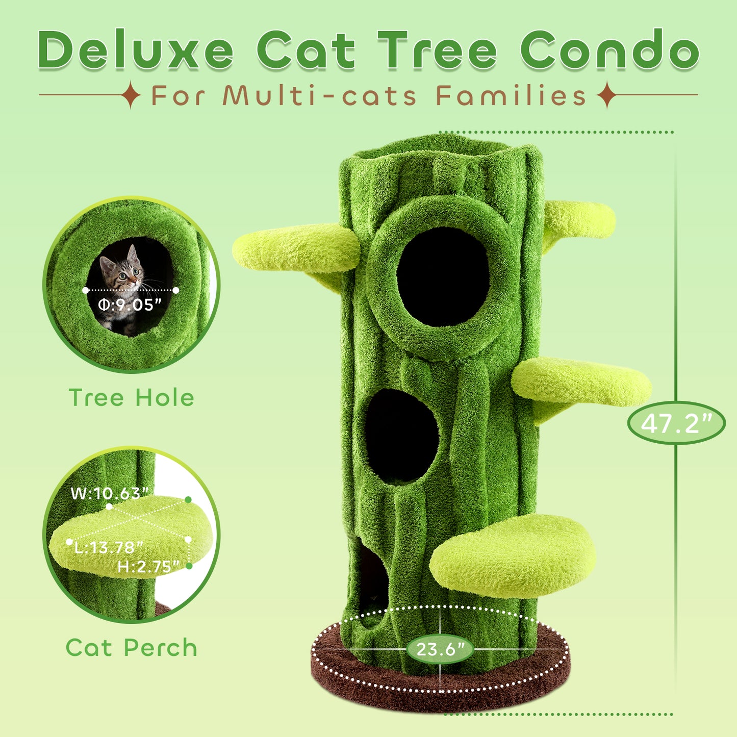 47.2 Inch Large Modern Cat Tree for Multiple Cats Indoors with Perches, Scratching Posts, Removable Mat, Suitable for Cats of All Sizes