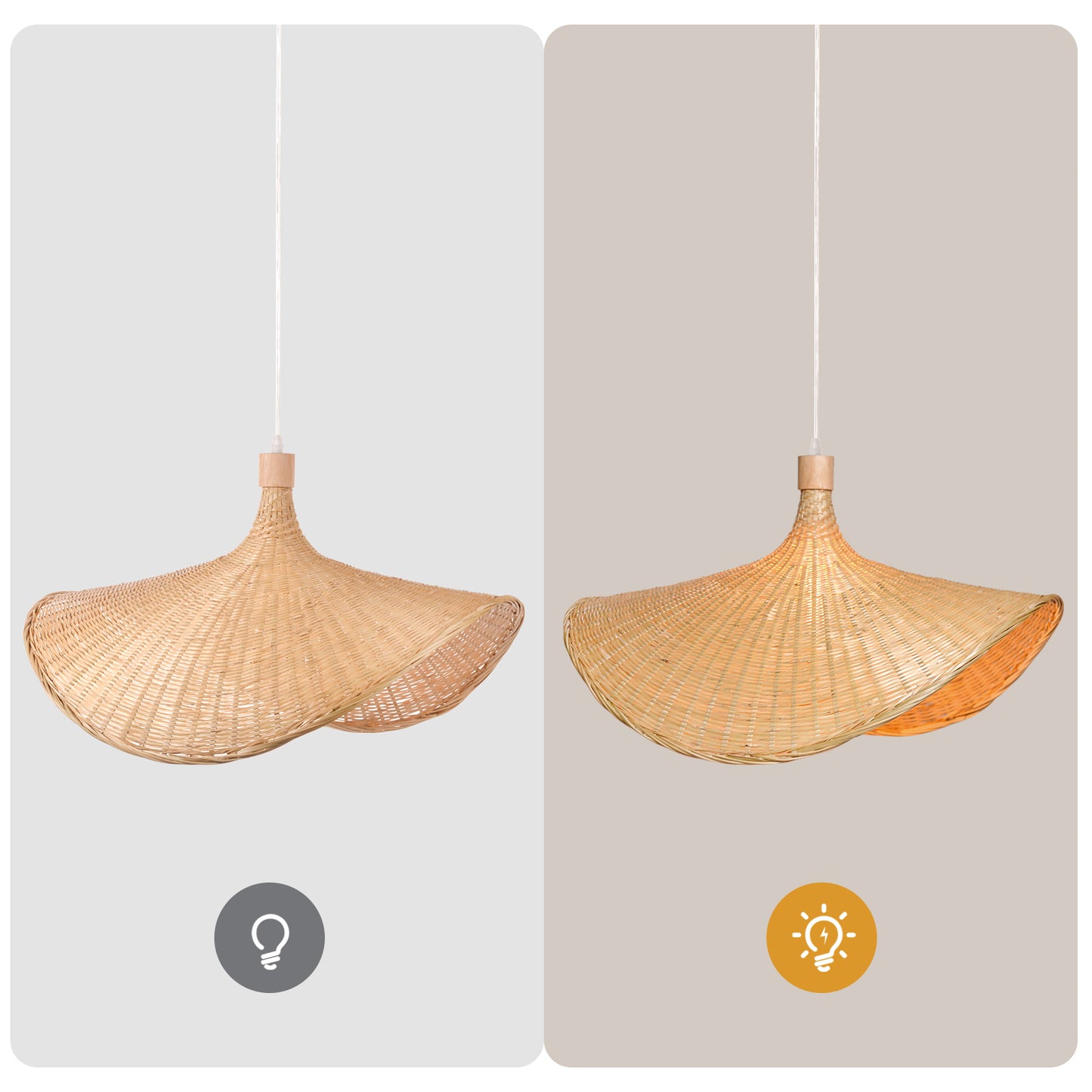 (Q)Handmade Bamboo Pendant Light, Bohemian Style Bamboo Fan Lampshade Pendant Light, Suitable for Kitchen, Living Room, Bedroom