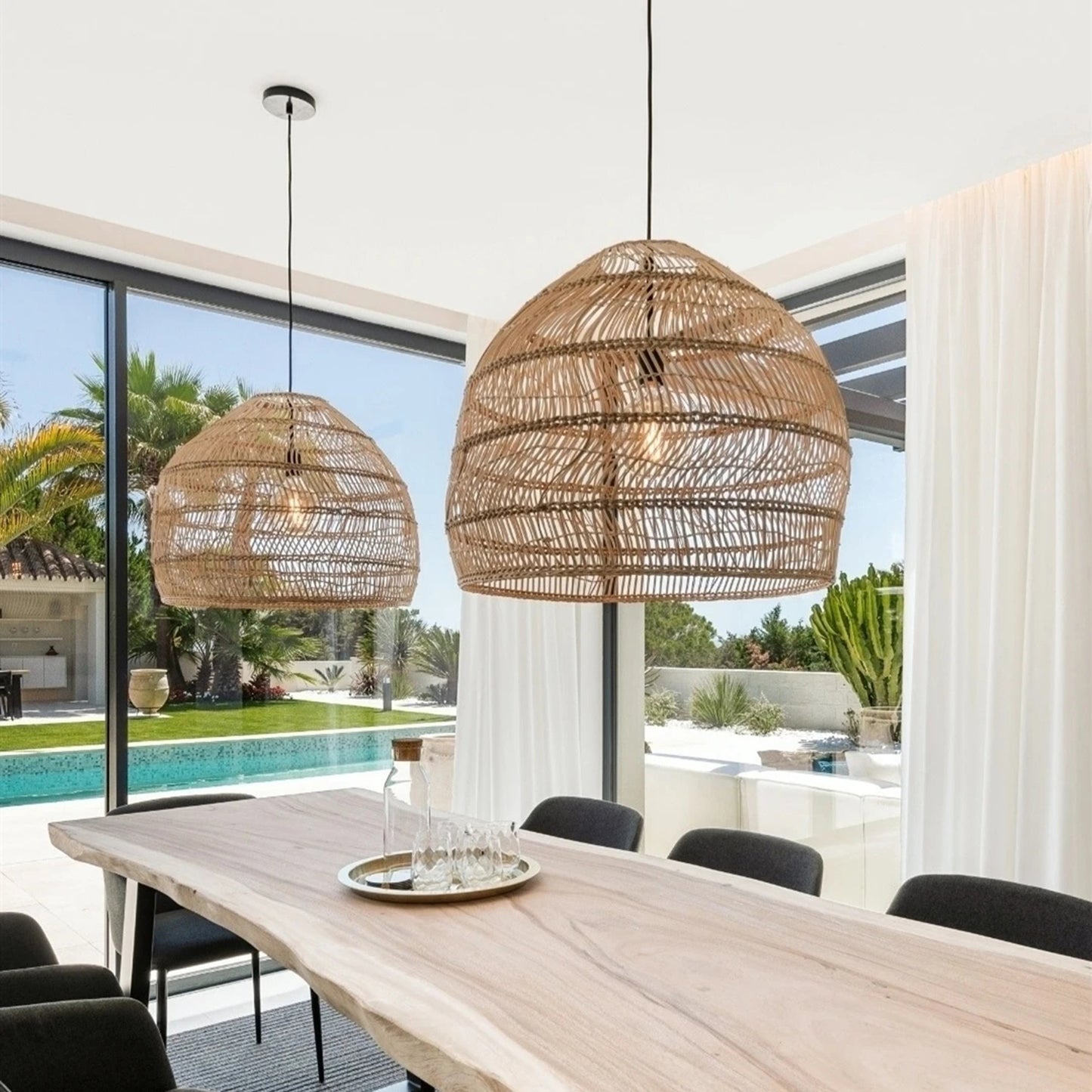 (M)Rattan Pendant Lighting Dome Natural E26 for Living Room