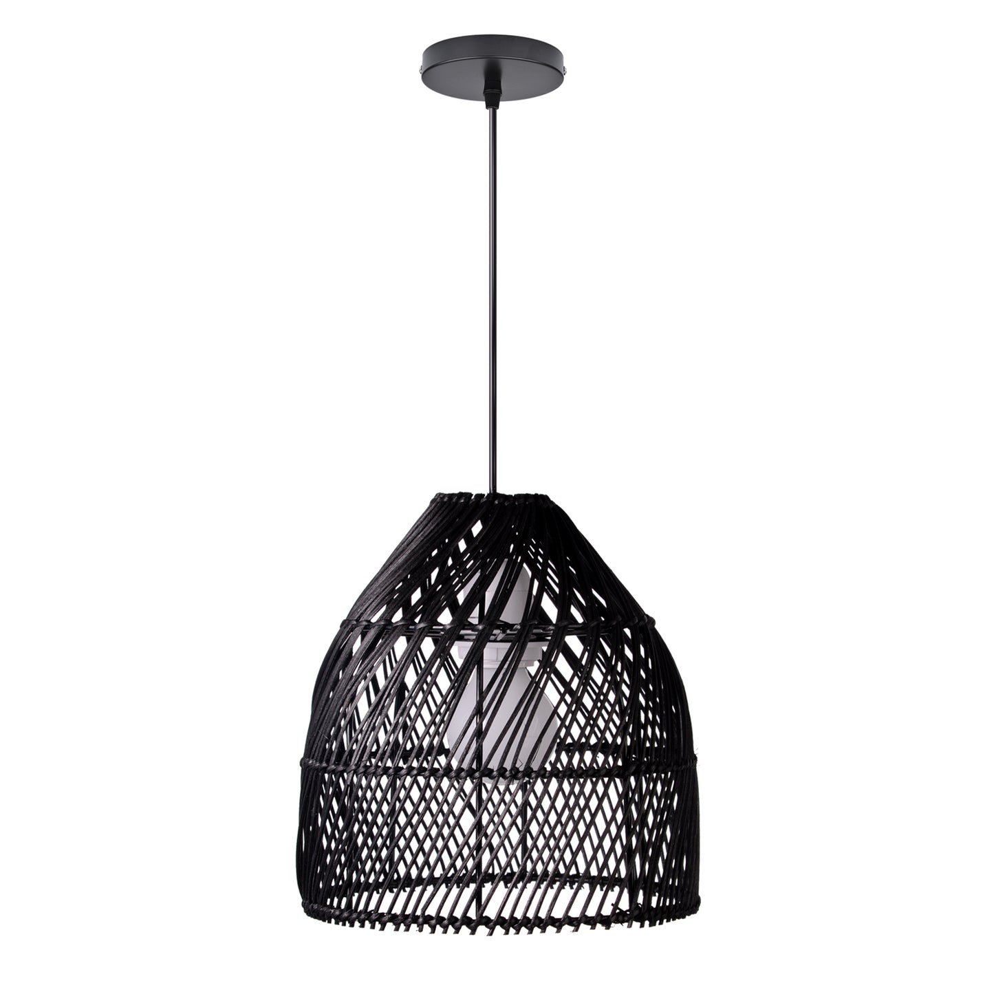 (Q)Handcrafted Rattan Decorative Pendant Light, Modern Industrial Style Black Rattan Pendant Light, Suitable for Restaurant Kitchen Islands
