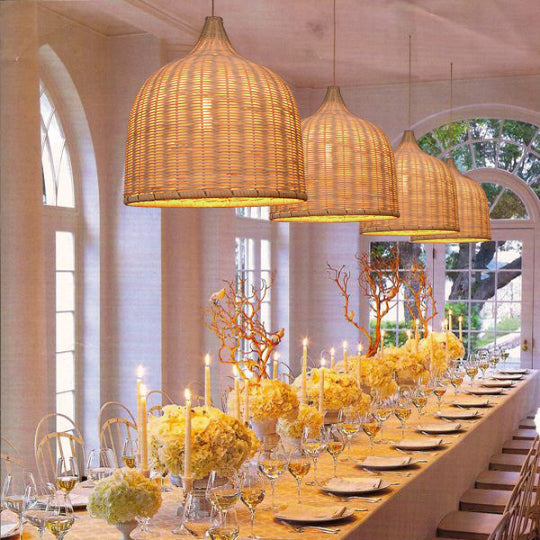 (M) Rattan Chandelier Pendant Lighting E27 Large Hanging Lampshade Fixture for Home Decoration