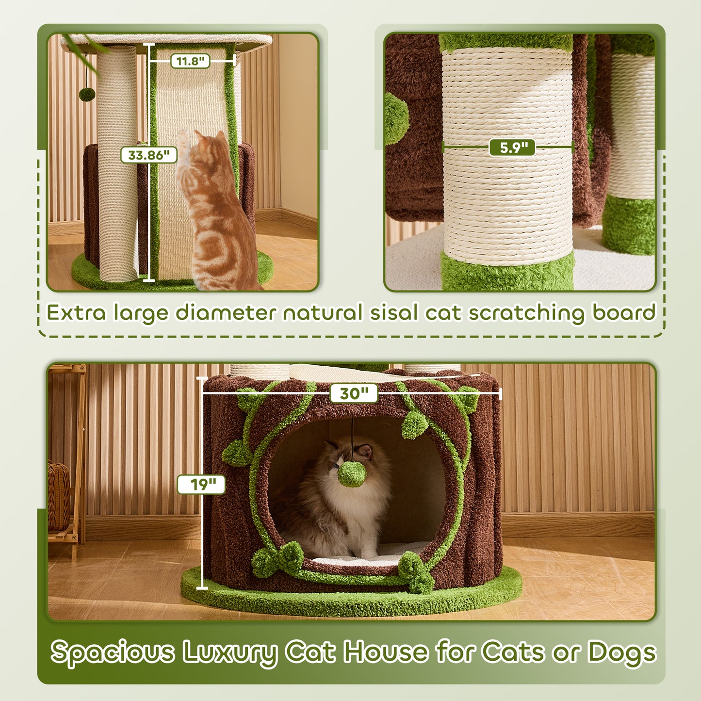 73" Deluxe Lotus Cat Tree for Indoor Adult Cats up to 20 lbs, XXL Heavy Duty Base Cat Furniture with Large Apartment, Bed, Tunnel, Scratching Post, Large Platform